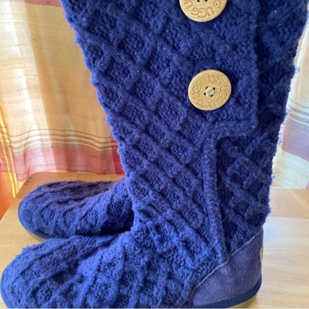 UGG Blue Knit Boots with Button Detail